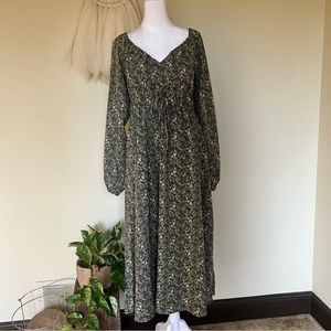 Green Floral Midi Dress - Size Large